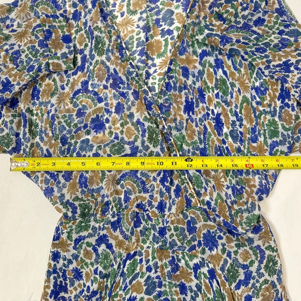 Poupette St Barth Floral Silk Chiffon Dress Ilona Wrap Maxi Blue Womens SZ Small - Picture 12 of 16